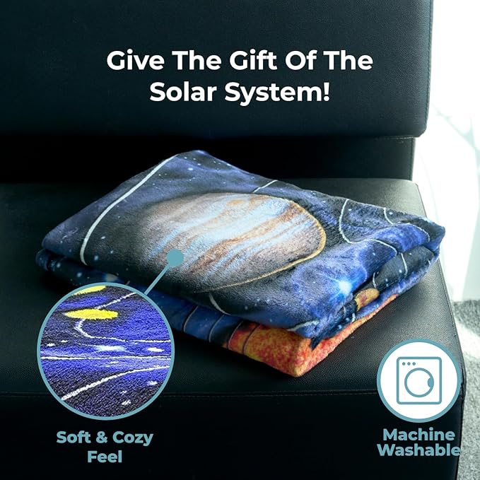 Dawhud Direct Fleece Throw Blanket - 50x60-Inch Plush Space Blanket with Solar System Design for Kids and Adults - Soft and Cozy for Bed, Couch, or Travel