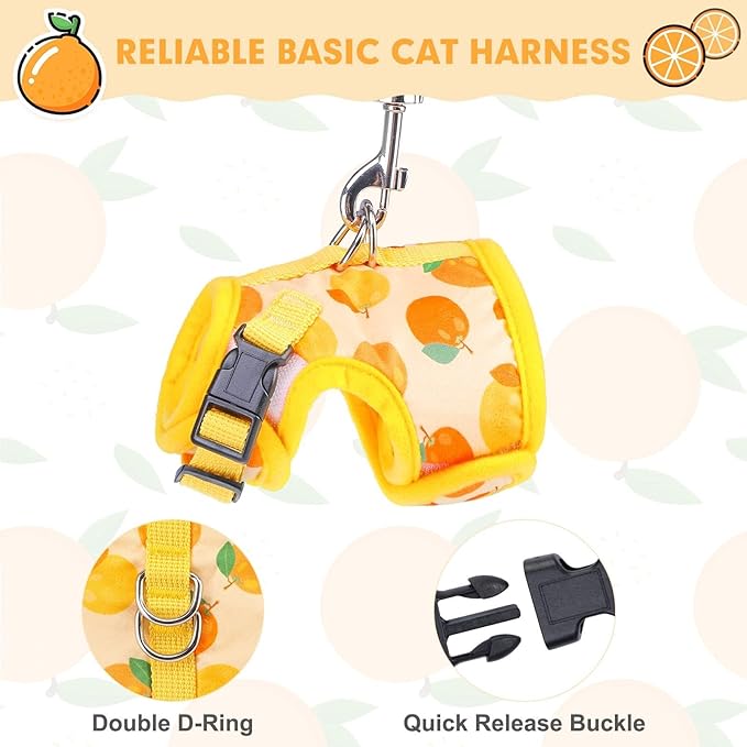 BINGPET Cat Harness with Leash Escape Proof - Fashionable Mesh Cat Dog Walking Harness Leads, Adjustable for Kitties Puppies Small Animals,Orange,S
