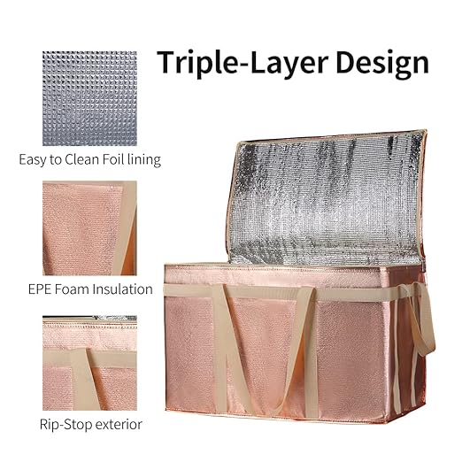 Bodaon Insulated Pizza Delivery Bags, XXX-Large Commercial Food Delivery Insulation Bag for Hot/Cold Food, Large Capacity Reusable Warming Bag, Gold, 1-Pack