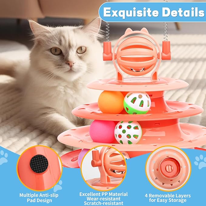 Cat Toys Interactive Cat Toys for Indoor Cats Kitten Toys Interactive Cat Toy Cat Puzzle Toy Cat Ball Toy with 2 Cat Teasers (Orange)