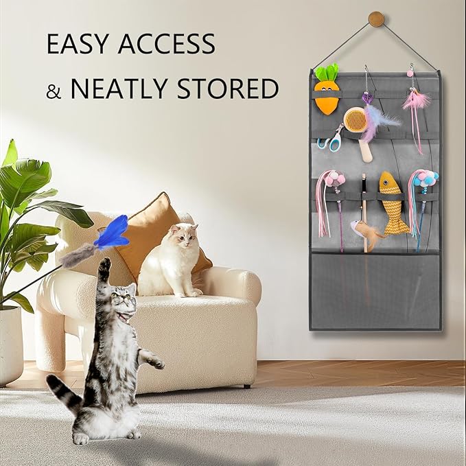 Hanging Cat Wand Holder Kitten Stick Toy Storage Bag Cat Accessories Organizer for Indoor Cats (Band)