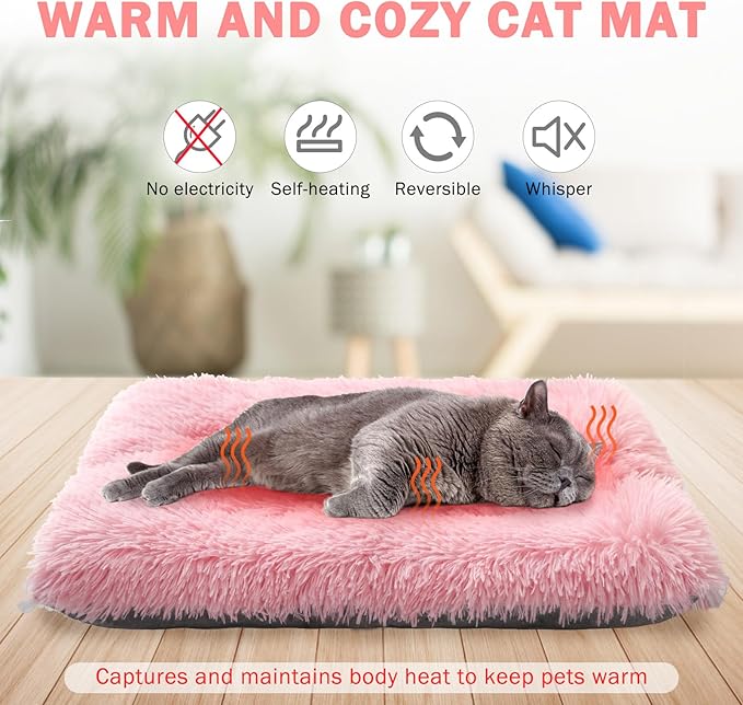 SCENEREAL Self Warming Cat Bed, Heated Cat Bed Mat for Cats Small Dogs, 2 in 1 Soft Plush, Washable Pet Pad for Indoor Outdoor Kitten Puppy, Pink 24" x 20"