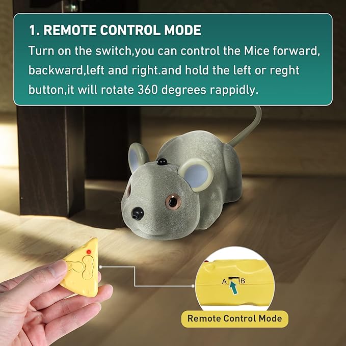 Cat Toys Mice Interactive Kitten Toys snake, Remote control and Smart Sensing Two Mode Mouse Rechargeable, Automatically Sense Obstacles and Escape, Realistic Animal Series Mice Tricky Toys (mice toy)