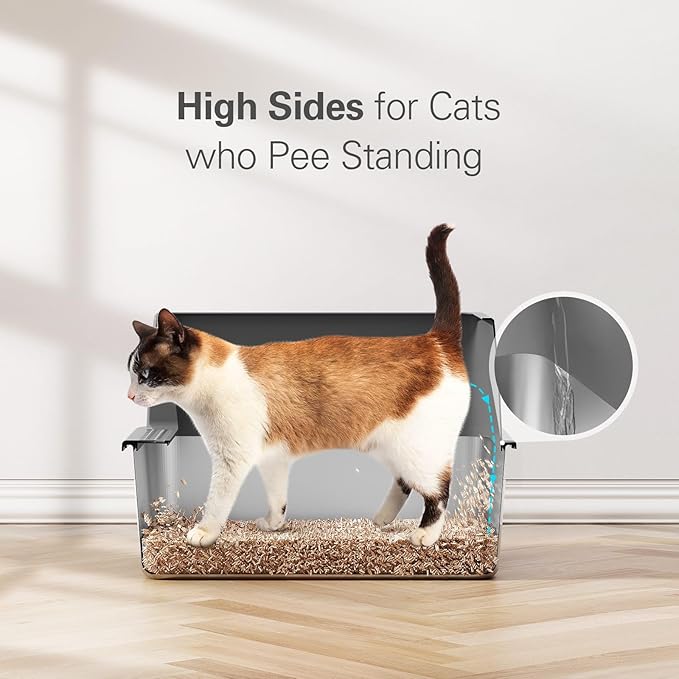 Barhon Stainless Steel Litter Box Small, Kitten Litter Box with High Sides 17" L x 13.3" W x 11.8" H, Metal Kitty Litter Box Easy to Clean, Non Sticky Bottom, Odor-Free, Light Grey