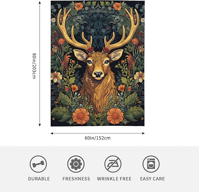 Deer Soft Throw Blanket Flannel Fleece Blankets Warm Cozy Lightweight Fuzzy Blanket for Bed Sofa Couch Home Decor 80"X60"