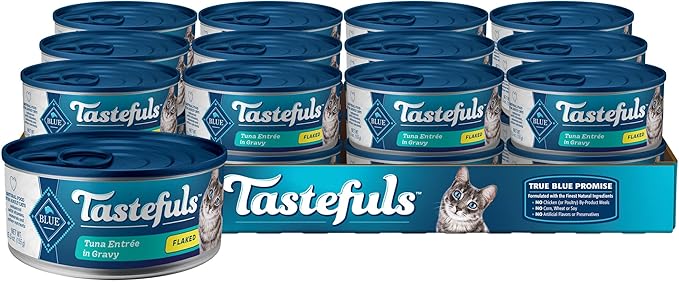 Blue Buffalo Tastefuls Natural Flaked Wet Cat Food, Tuna Entrée in Gravy 3-oz cans (Pack of 24)