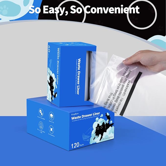 120 Pack Litter Box Robot 3 4 Waste Bags, Self Cleaning Cat Litter Box Robot Waste Liner Bags Replacement, Heavy Duty 9-11 Gallons of Capacity