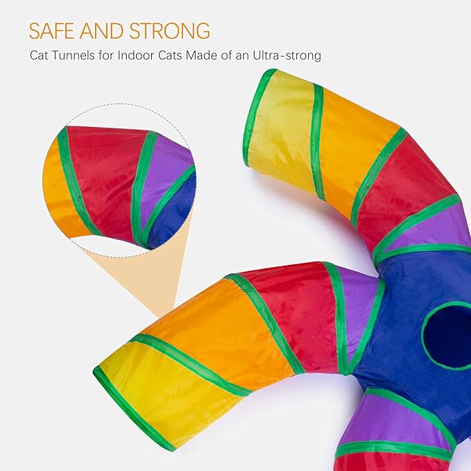 EGETOTA Cat Tunnel for Indoor Cats Large, with Play Ball S-Shape 5 Way Collapsible Interactive Peek Hole Pet Tube Toys, Puppy, Kitty, Kitten, Rabbit (Multicolor)