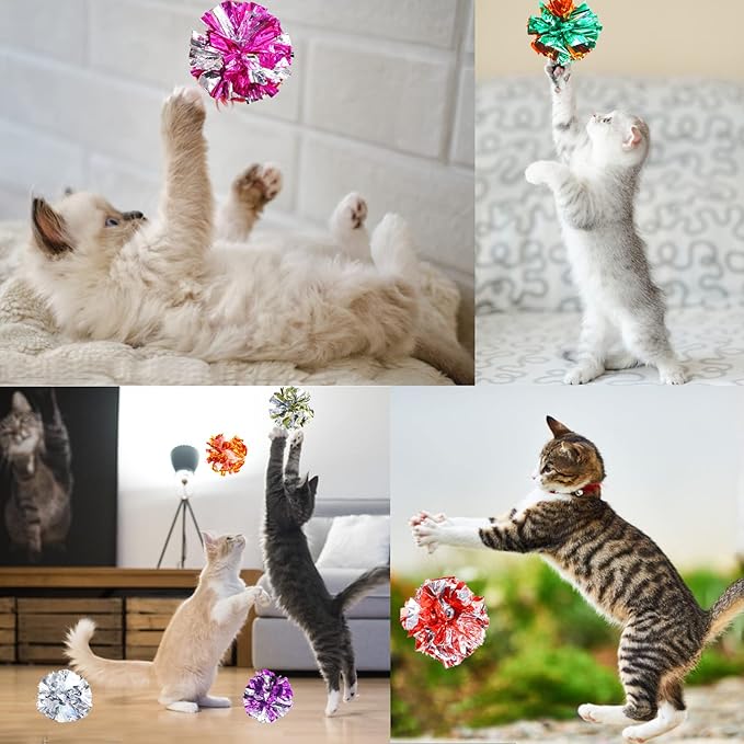 LOMIMOS 20PCS Cat Crinkle Balls Toy,Colorful Interactive Mylar Cat Toy for Indoor Kitten Exercise Play Chase Swat Bite Hunt Keep Pet Fit Active (2.5 in)