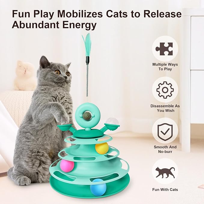 Interactive Cat Toy Kitten Toys Cat Toys with Catnip Balls Cat Toys for Indoor Cats Cat Ball Toy Cat Toys for Bored Indoor Adult Cats Green