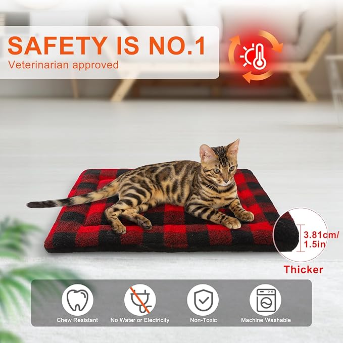 BEAUTYZOO Self Warming Cat Bed, Self Heating Cat Pad 28 x 19 inch, Double Sided Heated Cat Dog Mat, Soft Thermal Blanket for Indoor Outdoor Large Kittens Small Puppy Pets, Washable, Buffalo Red