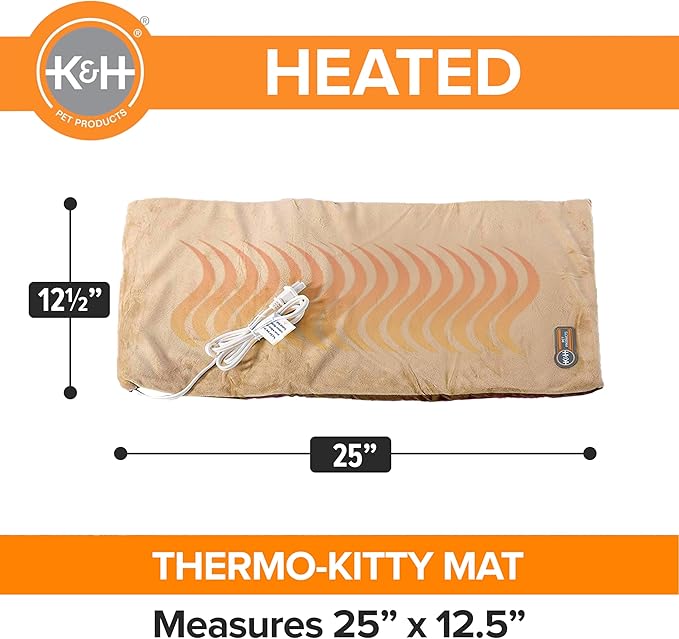 K&H Pet Products Heated Thermo-Kitty Mat, Indoor Heated Cat Bed, Pet Heat Pad for Indoor Cats and Small Dogs, Cat Heating Pad, Electric Thermal Warming Cat Bed Mat, Mocha/Tan 12.5 X 25 Inches
