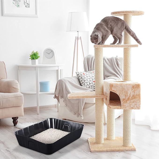 Bokon 25 Pcs Disposable Litter Boxes for Cats Plastic Cat Litter Tray Kitten Litter Pan for Kitty Rabbit Guinea Pig Hamster Pets Supplies Travel Home Toilet, 15.7 x 11.8 x 3 Inches, Black