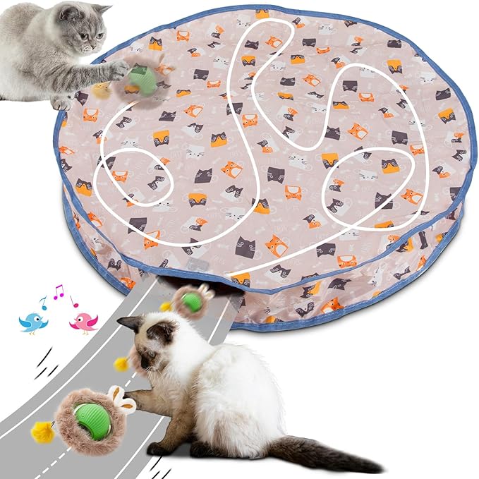 Interactive Cat Toys Ball Fast Rolling in Pouch,Electric Cat Toys, Motion Activate Chirping Cat Toy, Hide and Seek Mouse Catching Game for Indoor Cats/Kittens/Dogs