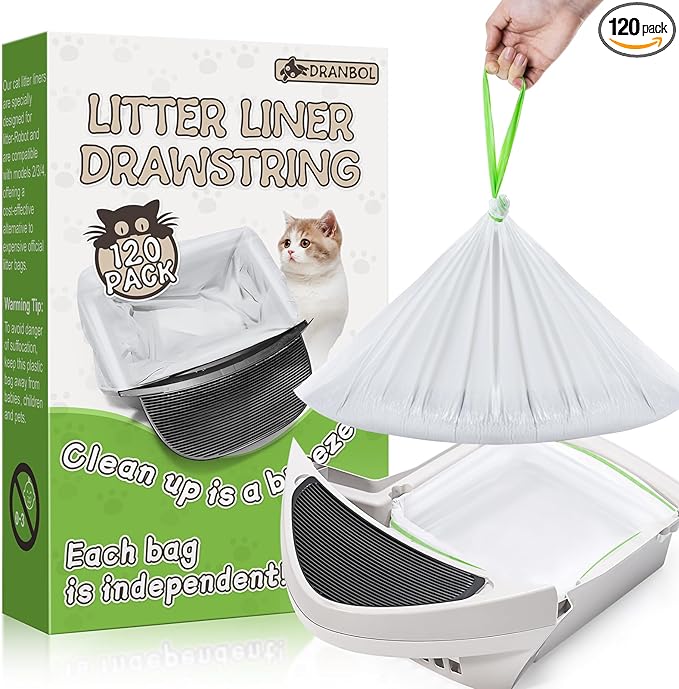 120 Count Litter Box Robot 3 and 4 Waste Bags,Compatible Automatic Self Cleaning Cat Litter Box Drawer Liners Bags,Extra Thick and Heavy Duty
