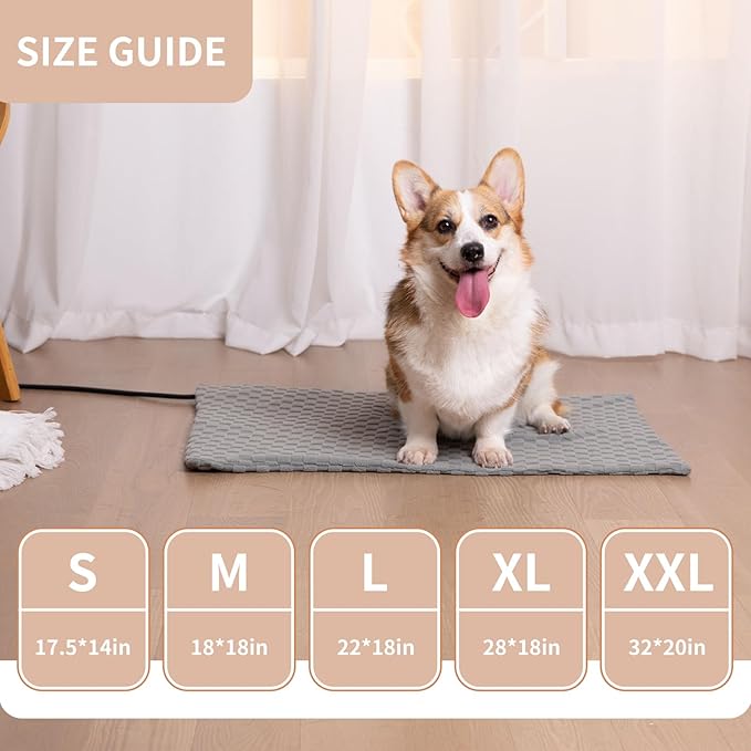 28x18 Inch Pet Heating Pad, Heated Dog Bed Indoor, Heated Cat Bed with Steel-Wrapped Cord, 25-Level Timer & 11-Level Adjustable Temperature