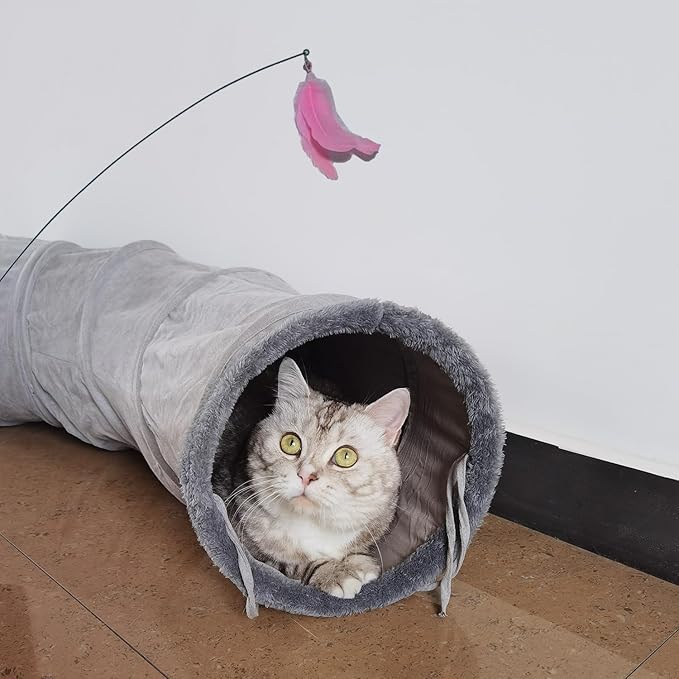 Cat Tunnel S-Shape Suede Cat Toy Tunnel 10.5 x 48.8 Inches Bunny Tunnels for Indoor, Collapsible Pets Play Tube Suitable for Cats Rabbits Pet Ferrets