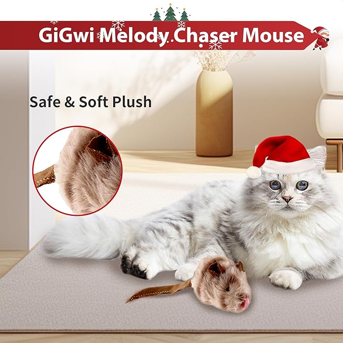 PETGEEK GiGwi Chirping Mouse Cat Toys Realistic Bird Plush Toy- Perfect Melody Chaser Cat Toys for Bored Indoor Adult Cats- Hangable Design Best Gift for Birthday, Thanksgiving, Christmas, New Year
