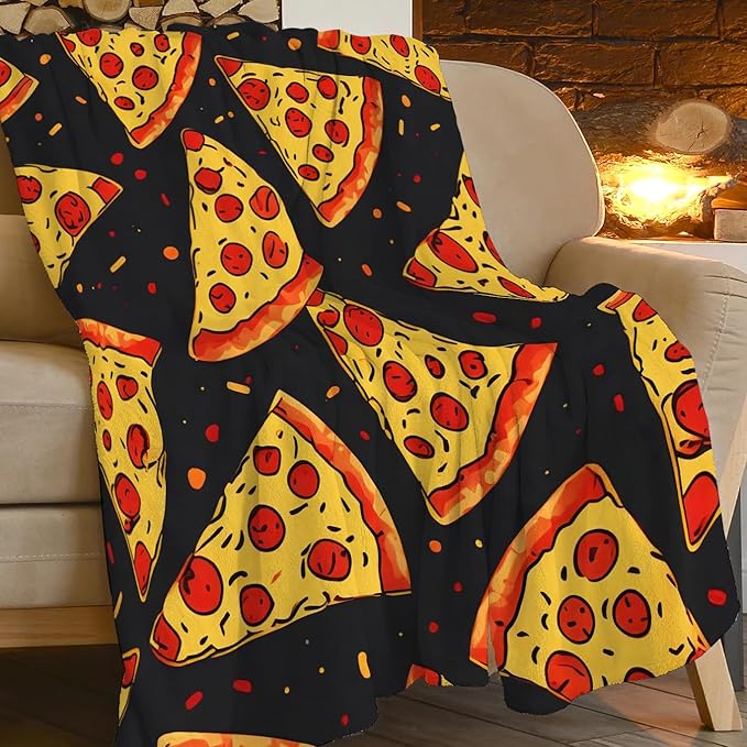 Funny Pizza Food Print Blanket Weird Cute Throw Blankets Gifts for Couch Sofa Bed Stuff Decor Lightweight Cozy Fleece Plush Flannel Bedding for Lover Men Women 40"x50"