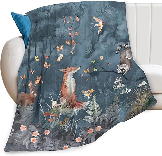 Fox Print Blanket Rabbit Red Panda Forest Animals Throw Blankets for Couch Sofa Stuff Decor Gifts Soft Cozy Fleece Plush Flannel Bedding Blanket for Lover Girls Boys Men Women Adults 60"x80"