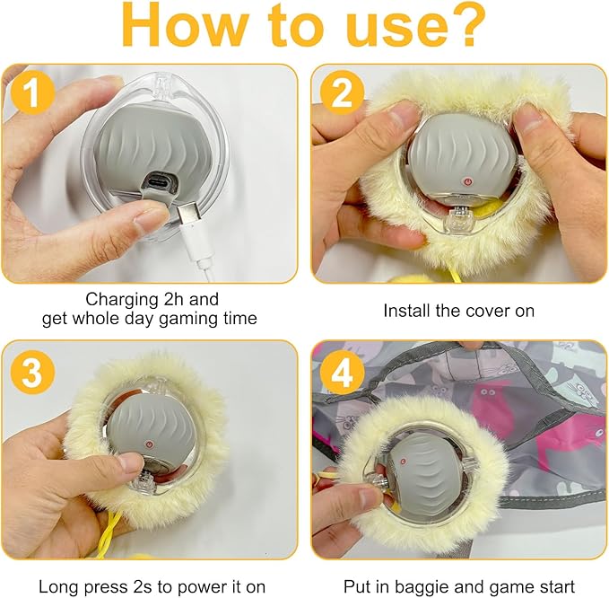 Interactive Cat Toys for Indoor Cats Kitten Puppy, Automatic Motion Cat Toy in Pouch Fast Rolling Ball in Play Mat Hide and Seek Mouse Catching Game with Chirping Stimulation, LED Lights, Auto On/Off