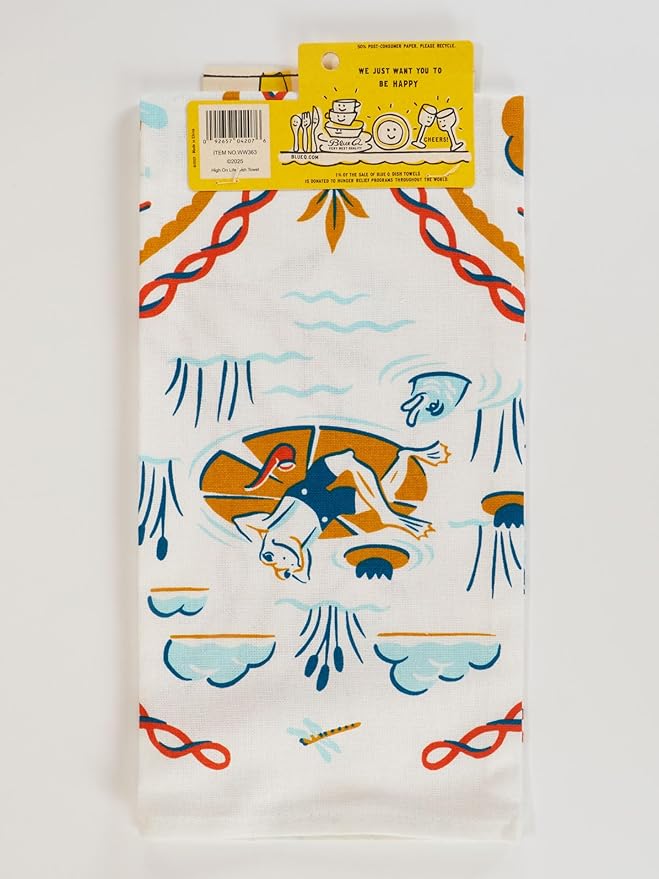 Blue Q Funny Dish Towel ~ High on Life, and Possibly Weed. 100% Cotton, Printed, Vibrant Colors, 28" x 21"