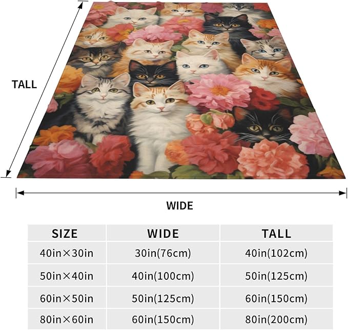 Cute Cat Blanket Gifts for Cat Lovers Grils Women Kitten Floar Flannel Throw Blankets for Home Couch Bed Sofa Soft Fuzzy Lightweight Decor All Season 50x40 Inches