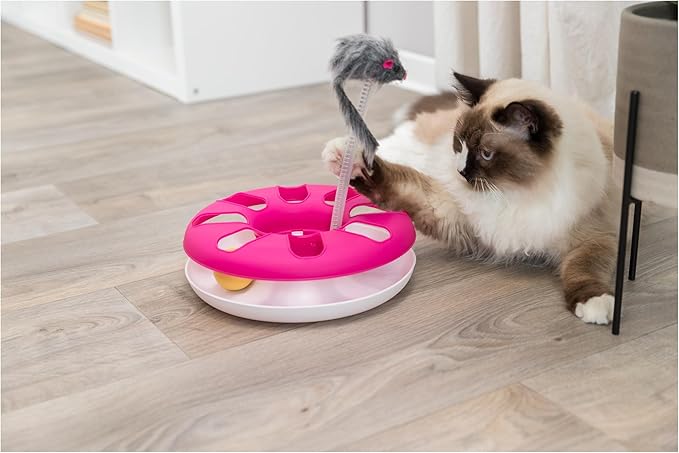 TRIXIE Crazy Circle with Plush Cat Toy on Spring, Interactive Cat Toy, Cat and Mouse Toy, Exercise Toy, Pink (Pink)