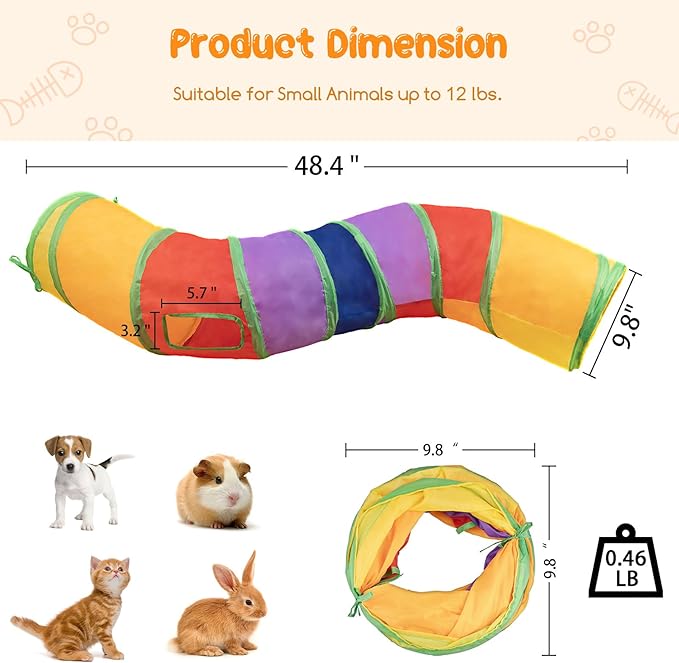 Depets Cat Tunnel for Indoor Cats, S-Shaped Cat Play Tunnel Toy for Indoor Exercise, Foldable Cat Tube with 2 Peepholes, Interactive Pet Tunnel for Cat Kitten Puppy Rabbit, Guinea Pig
