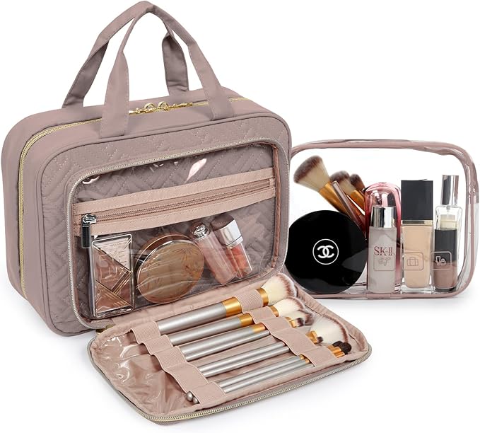 BAGSMART Toiletry Bag Hanging Travel Makeup Organizer with TSA Approved Transparent Cosmetic Bag Makeup Bag for Full Sized Toiletries, Large-Dark Purple