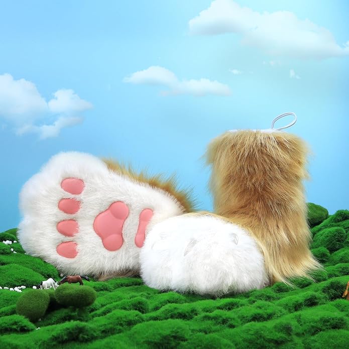 Animal Fuzzy Slippers Bear Cat Wolf Dog Fox Fursuit Feet Paw Claw Shoes Furry Boots Costume Accessories for Adult Kids