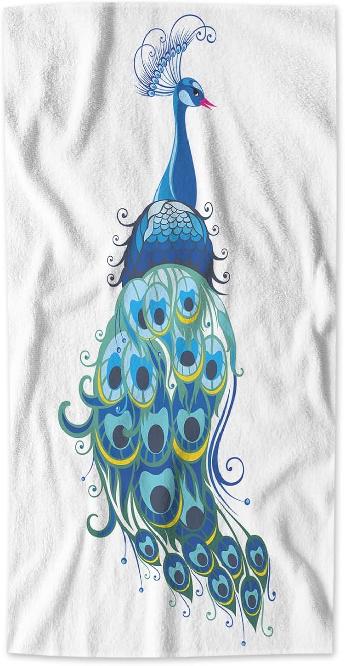 AOYEGO Peacock Hand Towel Blue Peacock Bird Feather Decorative Soft Highly Absorbent Bath Towels Home Hotel Spa Bathroom Towel 15x30 Inch