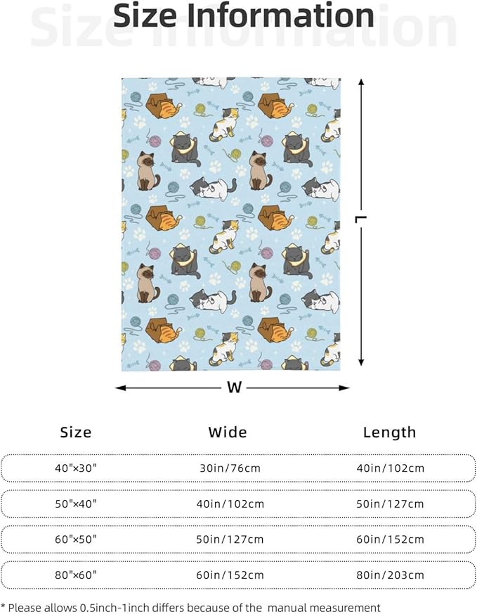 Soft Fluffy Cat Pattern Blanket, Cute Feline Design Cozy Throw Blanket for Adults Kids Pet,Lightweight Warm Plush Fleece Blanket for Couch Bed Sofa, for Cat Lovers 50"x40"