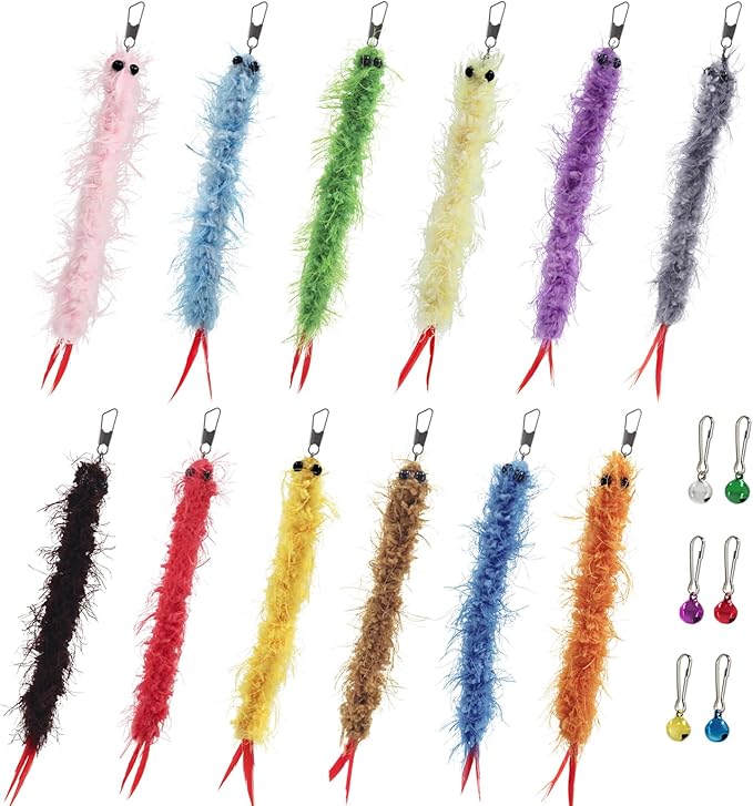 SONGWAY Cat Worm Toy Refills - 12Pcs Cat Teaser Wand Toys Replacement, Cat Wand Attachments,Cat Feather Toys, Cat Toy Accessories