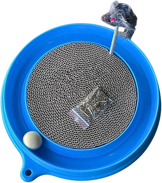 Round Cat Scratcher with Ball, Cat Toys Scratching Pad for Indoor Play Physical Interactive Cat Scratchers Toy for Kitten with Spring & Ball Perfect for Mental & Physical Exercise Cat Ball Track, Blue