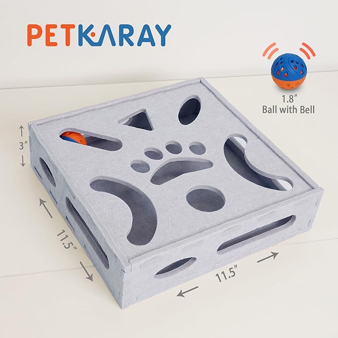 PETKARAY Cat Puzzle Toy, Interactive Cat Toys for Indoor Cats, Kittern Ball Toy with Soft Felt Maze Game Puzzle Box