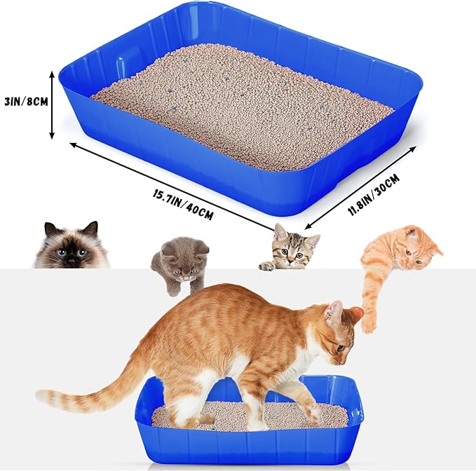 Bokon 25 Pcs Disposable Litter Boxes for Cats Plastic Cat Litter Tray Kitten Litter Pan for Kitty Rabbit Guinea Pig Hamster Pets Supplies Travel Home Toilet, 15.7 x 11.8 x 3 Inches (Royal Blue)