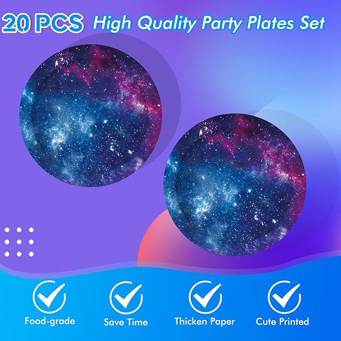 41Pcs Starry Galaxy Party Supplies Night Sky Party Tableware Set Outer Space Theme Birthday Star Party Table Decorations for Boys Girls Birthday Party Favors