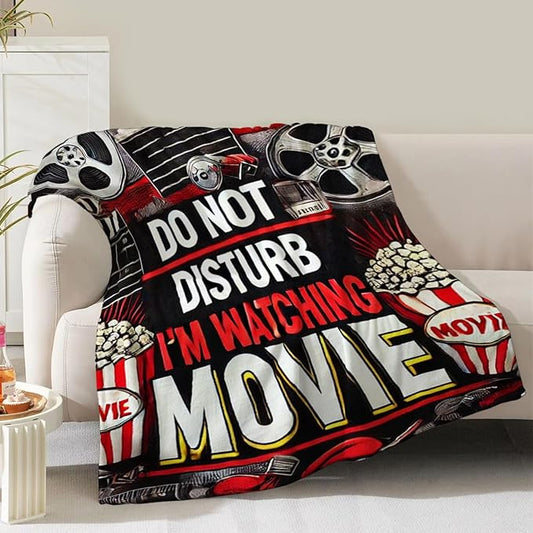 Movie Blanket Gifts for Women Men Girls Boys Vintage Cinema Theater Clapboard Film Popcorn Print Presents for Kids Adults Teen Birthday Christmas Decor Home Couch Sofa Soft Cozy Flannel Throw 60"x50"