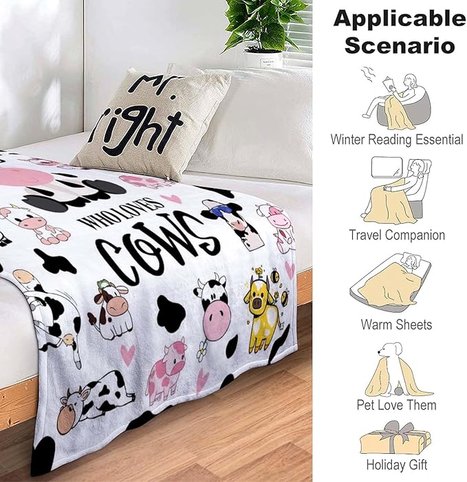 Cow Gifts Blanket Soft Flannel Cow Throw Blanket for Cow Lovers Adults Women Girls for Bedding Bedroom Living Rooms Sofa 50"X40"