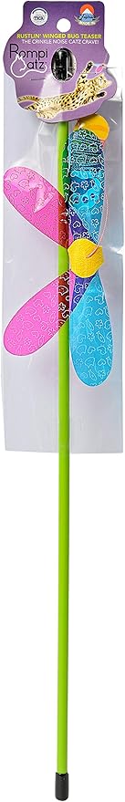 RompiCatz Rustlin' Mylar Teaser String Wand and Interactive Cat Toy, Winged Bug