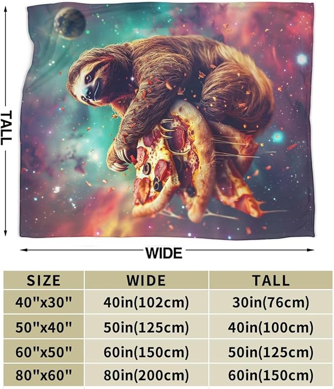 Sloth Pizza Throw Blanket - Funny Sloth Stuff Decor, Cozy Flannel Fleece Soft Plush Fuzzy Warm, Lightweight Bedding for Women & Girls, 50"X40"