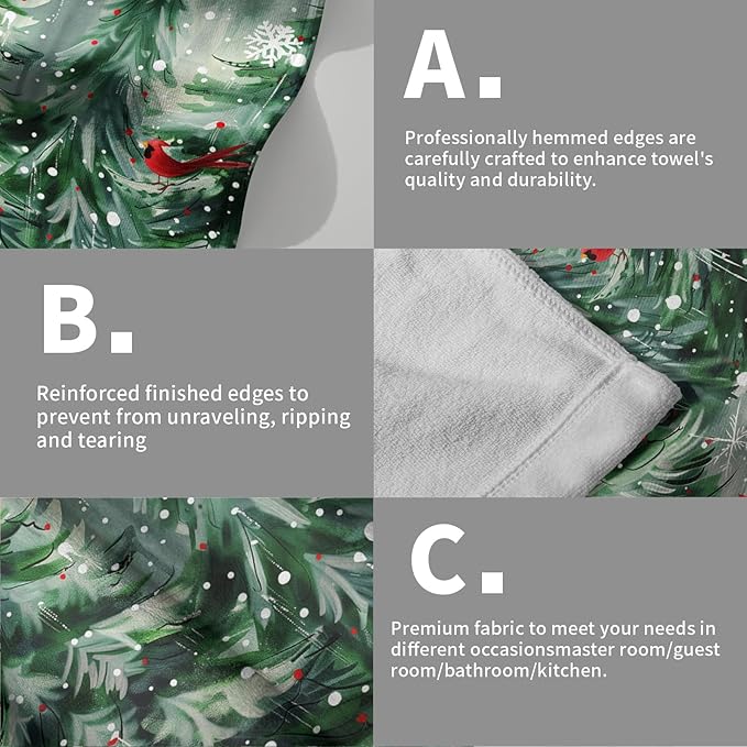 Winter Pine Tree Hand Towels Set of 2 Red Bird Decorative Bath Towel Soft Highly Absorbent Kitchen Tea Dish Towels for Bathroom Spa Gym