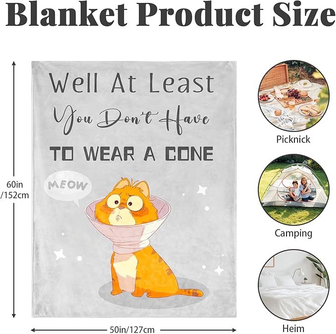 Get Well Gifts for Women After Surgery, Recovery Blanket, Surgery Recovery Gifts for Women, Well at Least, Get Well Soon Blanket Present, Grey Cute Cat Present