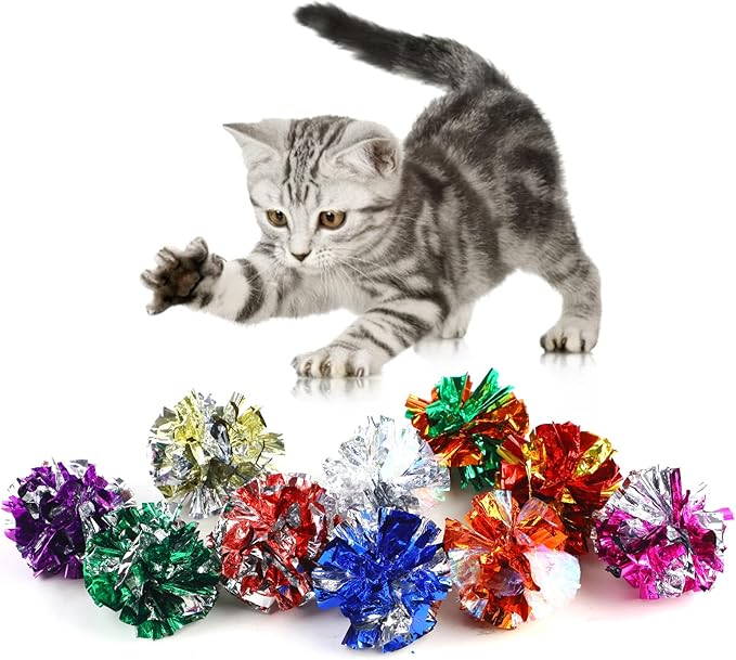 LOMIMOS 20PCS Cat Crinkle Balls Toy,Colorful Interactive Mylar Cat Toy for Indoor Kitten Exercise Play Chase Swat Bite Hunt Keep Pet Fit Active (2.5 in)