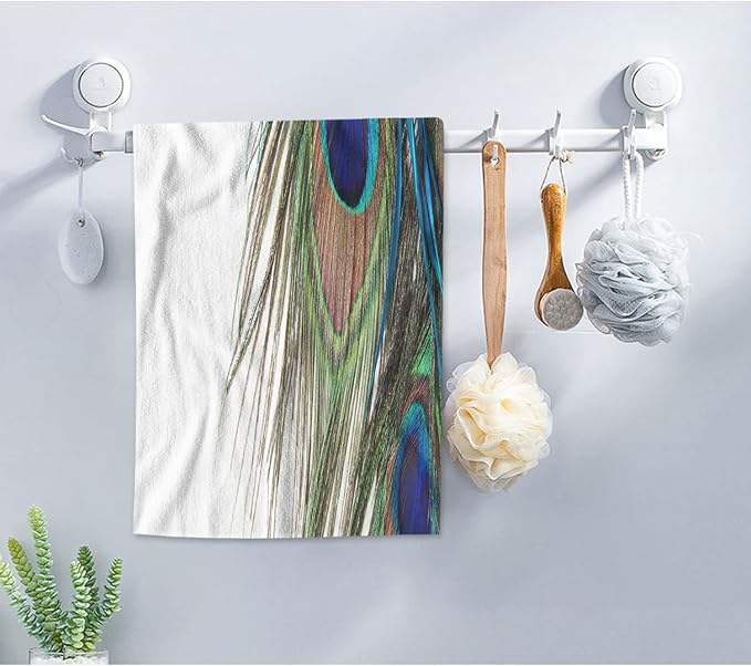 AOYEGO Green Blue Peacock Feather Bath Towel Exotic Peacock Feathers Bird Beach Bath Towels Soft Microfiber Yoga/Golf/Swim/Hair/Face Towels 15x30 Inch