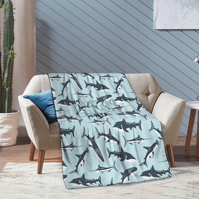 Cozy Shark Blanket Kids, Ocean Animal Printed Blankets for Boys Girls, Throw Blanket for Kid, for Shark Lovers, Shark Themed Gifts