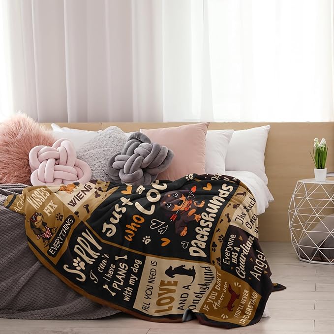 Dachshund Gifts for Women Blanket 50"x60", Wiener Dog Gifts for Women/Kid Dachshund Lover Flannel Throw Blanket