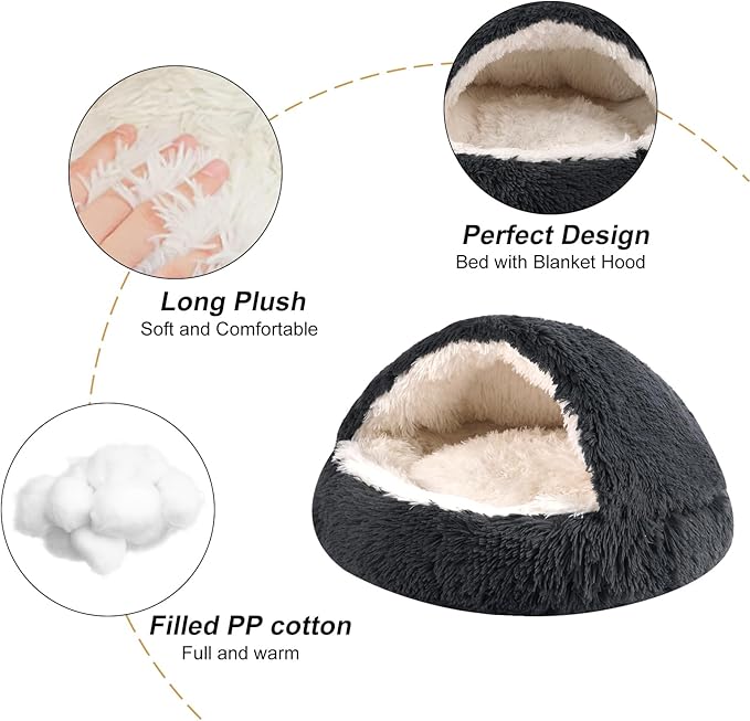 Dog Beds for Small Dogs, Cat Bed Cave, Washable Cute Cat Bed, Cozy Nook Pet Bed for Dogs or Cats, Anti-Slip Puppy Bed Fits up to 5 lbs Pets(Dark Grey, 16" x 16")