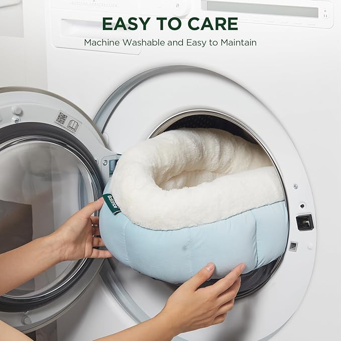BALANCE Round Cat Beds for Indoor Cats - Donut Dog Bed for Medium Dogs, Washable Medium Pet Bed, Round Fluffy Plush Faux Fur Cat Bed with Anti-Slip Bottom